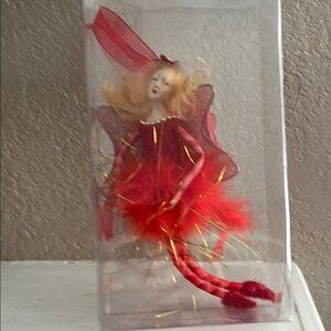 Fairy Doll ornament fabric feathers 7” NWT
